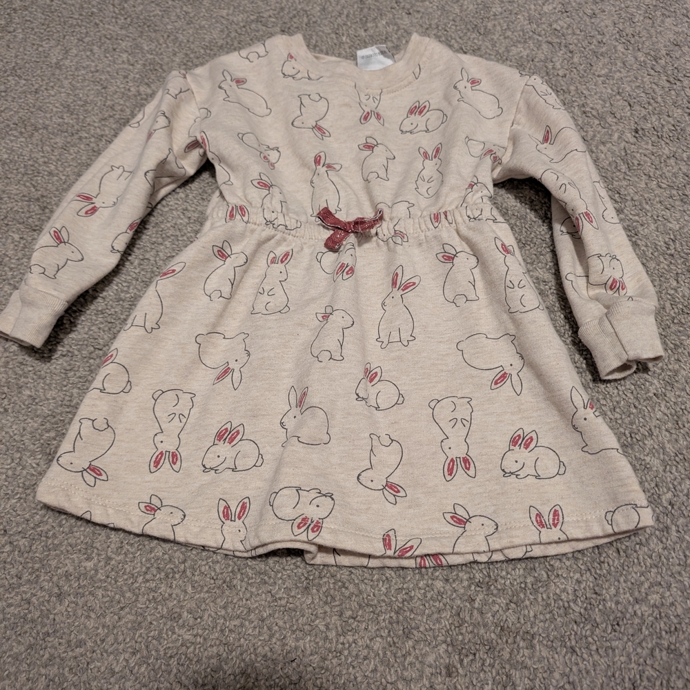 3 For $12 Koala Kids Cream Bunny Print Dress - Picture 1 of 4
